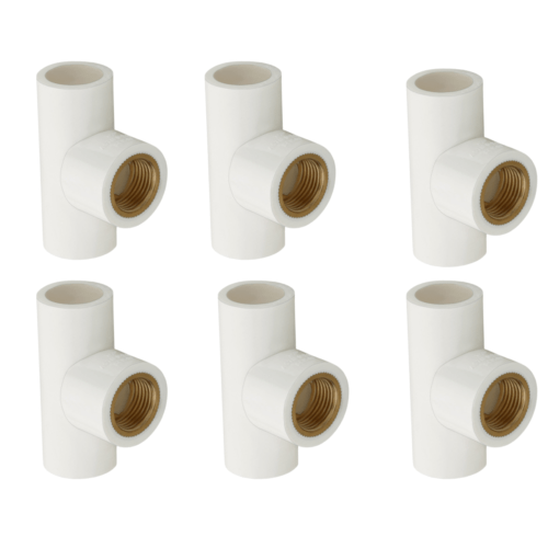 UPVC Brass Tee - (Pack of 6) Premium Quality JK - UPVC Fitting